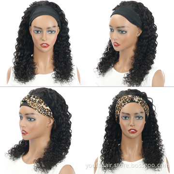 YouFa 180 Density Human Hair Wigs Wholesale Deep Wave Headband Wigs Virgin Brazilian Hair Machine Made Non Lace for Black Women